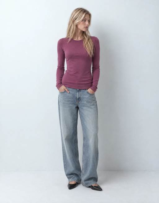 Abercrombie & Fitch soft touch long sleeve top co-ord in berry, 9 of 10