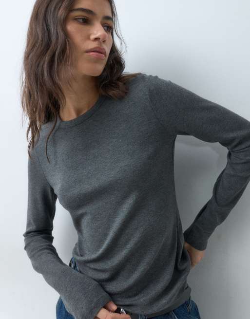 Abercrombie & Fitch soft touch long sleeve top co-ord in charcoal, 3 of 5