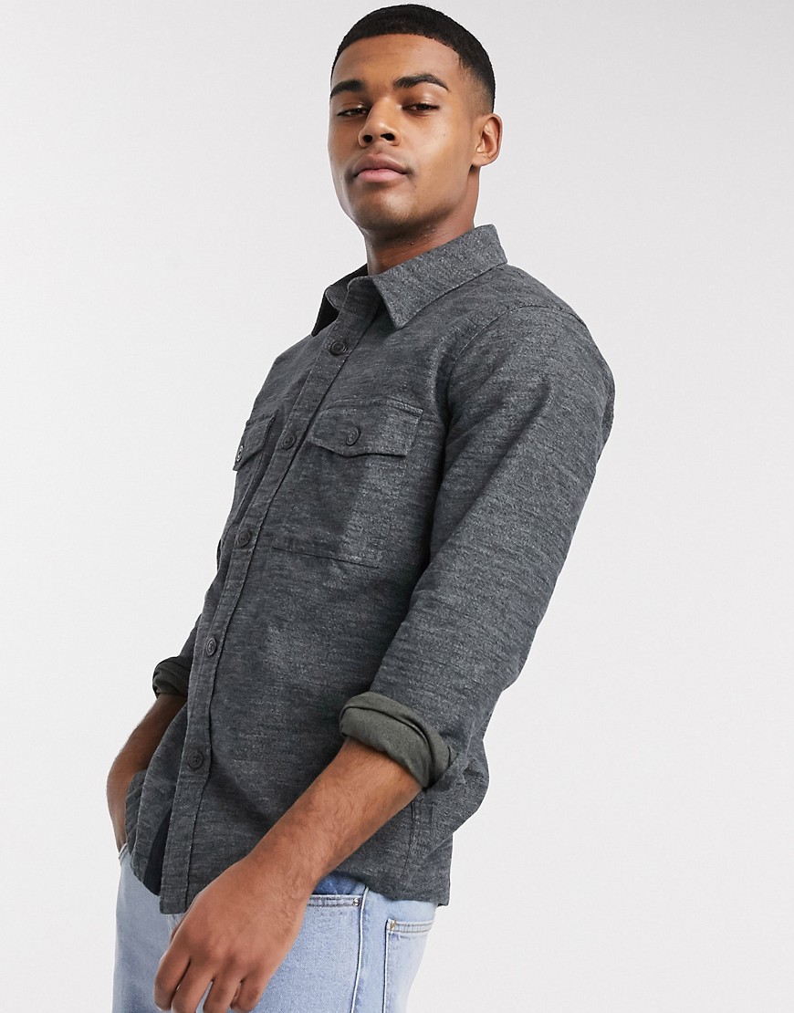 Abercrombie & Fitch solid shirt jacket in grey-Black