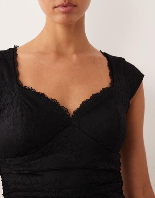 Abercrombie & Fitch - Sort blondetop med hjerteformet hals og indbygget BH, 3 af 4