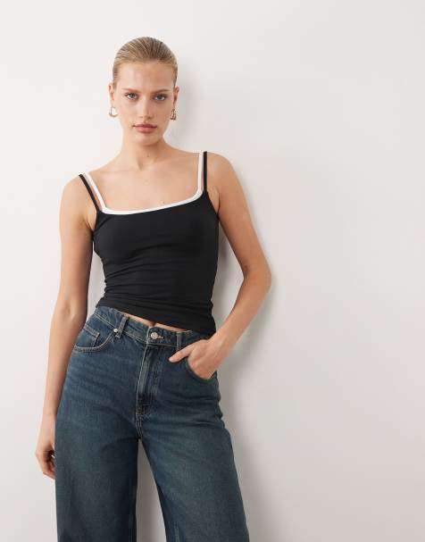 Abercrombie & Fitch - Sort cami-top i to lag med indbygget BH i 90'er-stil - view 1