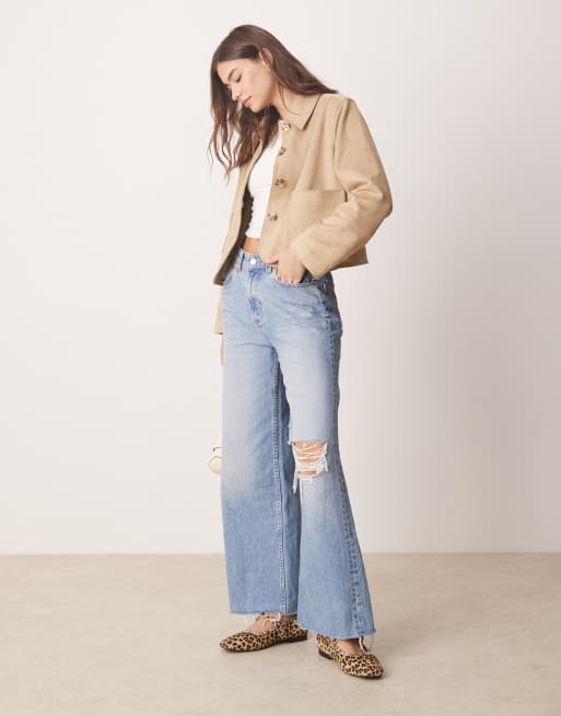 Abercrombie & Fitch - Sort cropped jakke i ruskind