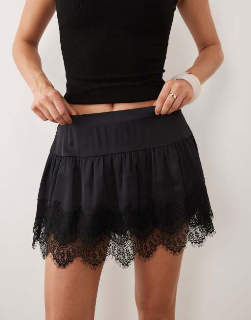 Abercrombie & Fitch - Sort flagrende boho nederdel med flæser og indbyggede shorts, 3 af 5