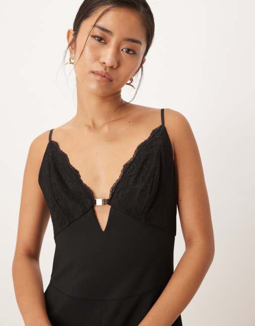 Abercrombie & Fitch - Sort jumpsuit med dyb udskæring og blondedetaljer, 4 af 4
