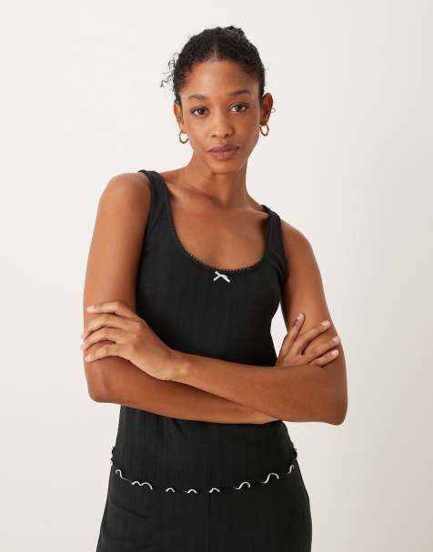 Abercrombie & Fitch - Sort pyjamas-camisol med bølgekant - Del af sæt - view 1
