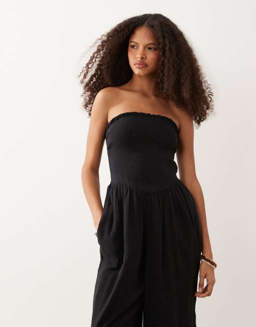 Abercrombie & Fitch - Sort stropløst smock-jumpsuit med ballonben, 2 af 4