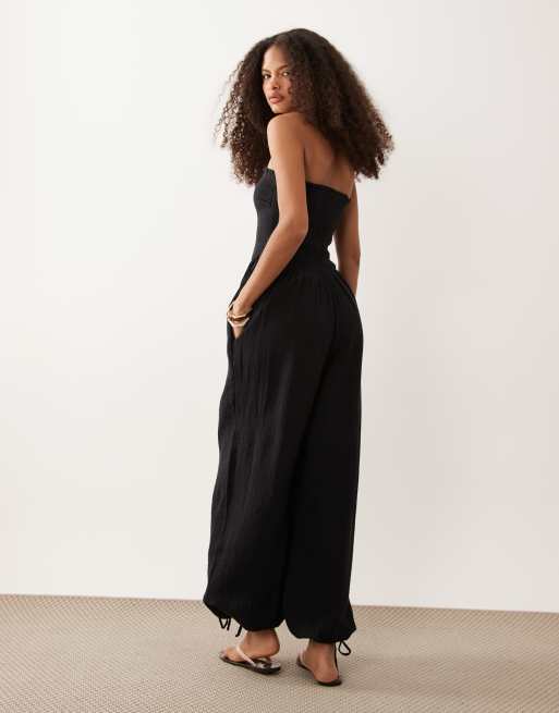Abercrombie & Fitch - Sort stropløst smock-jumpsuit med ballonben, 4 af 4