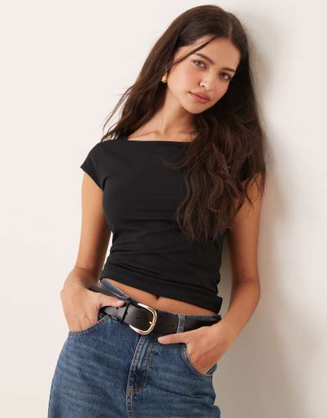 Abercrombie & Fitch - Sort T-shirt med ærmer i ét stykke og bådudskæring - view 1