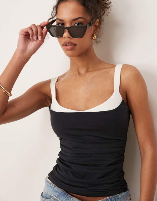 Abercrombie & Fitch - Sort top med hjerteformet kontrasthals i hvid, 4 af 4