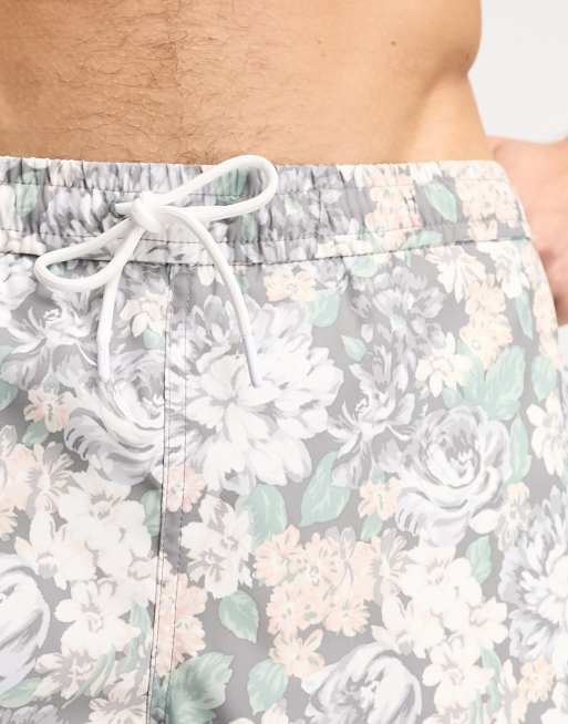 Abercrombie & Fitch - Sorte 13-centimeters badeshorts med blomsterprint, 4 af 4