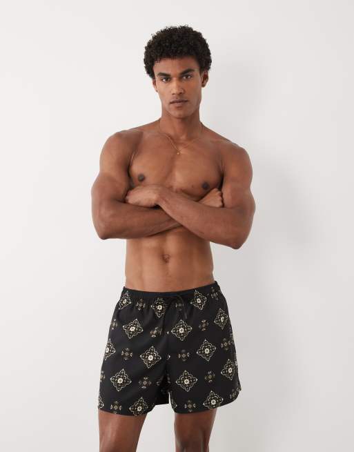 Abercrombie & Fitch - Sorte 5-tommers badebukser med fliseprint, 2 af 5