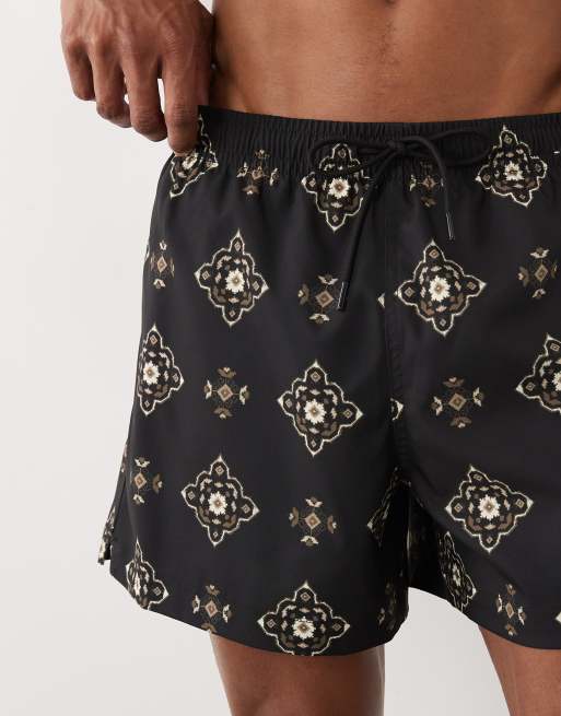 Abercrombie & Fitch - Sorte 5-tommers badebukser med fliseprint, 3 af 5
