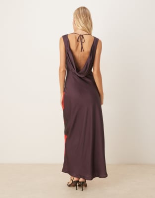 Abercrombie & Fitch Spaghetti Strap Open Back Lace Slip Maxi Dress In Black