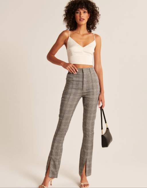 Abercrombie & Fitch split pleated pants in grey plaid