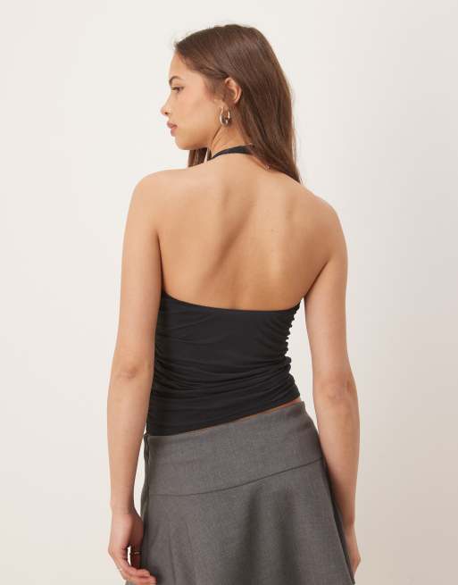 Abercrombie & Fitch square halter neck sleeveless top in black, 2 of 4