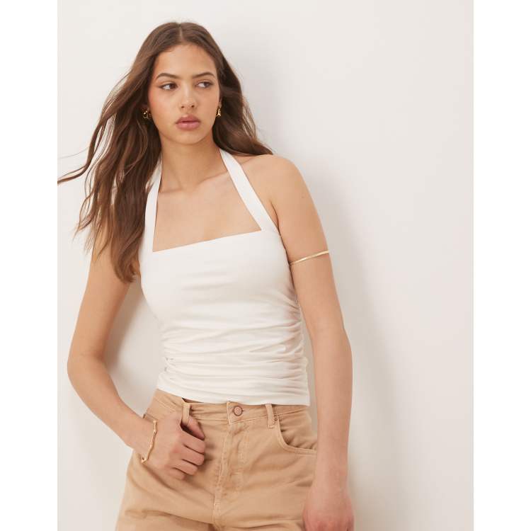 Abercrombie & Fitch square halter neck sleeveless top in white | ASOS