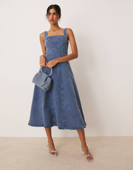 denim square neck midi dress in benton wash Madewell Denim Square Neck Midi Dress in Benton Wash