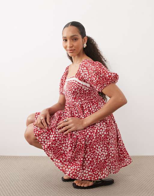 fitted lace wedding dress Day to Night Red Ditsy Floral Mini Dress main image 1