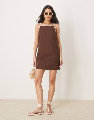 Abercrombie & Fitch Square Neck Mini Shift Dress In Brown