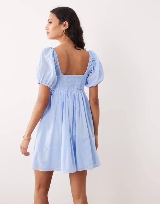 princess polly baby blue dress Medium Wash Denim Puff Sleeve Square Neck Mini Dress