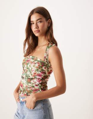 Abercrombie & Fitch square neck ruched sleeveless top in floral - view 1