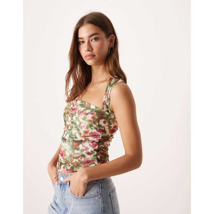 アバクロ 花柄トップス Abercrombie & Fitch square neck sleeveless top in pink