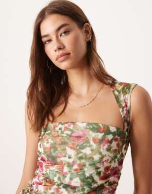 Abercrombie & Fitch Square Neck Ruched Sleeveless Top In Green