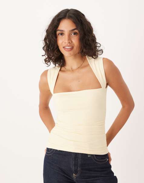 Abercrombie & Fitch square neck ruched sleeveless top in yellow - view 1