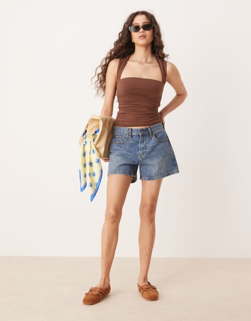 Abercrombie & Fitch square neck seamless top in brown, 3 of 4