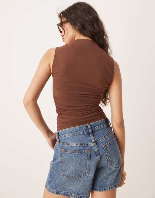 Abercrombie & Fitch square neck seamless top in brown, 4 of 4