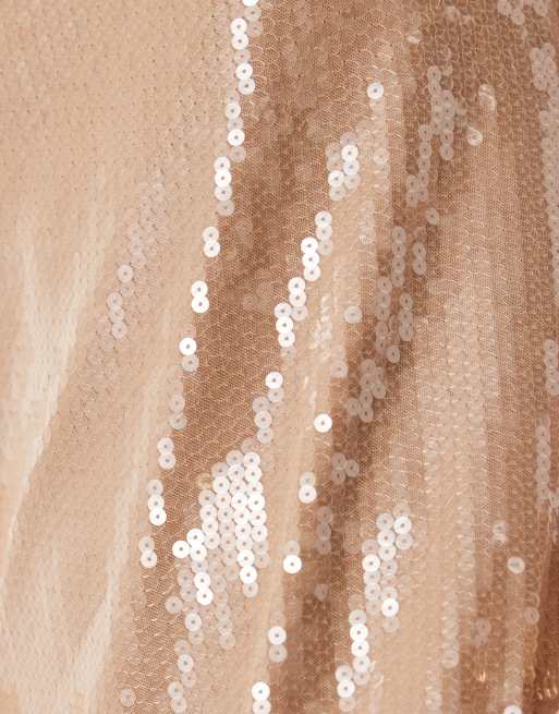 Abercrombie & Fitch square neck small sequin disc dress in beige, 4 of 4