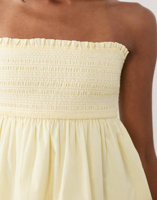 Abercrombie & Fitch square neck smocked cami top with removeable straps in butter yellow, 2 of 4