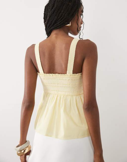 Abercrombie & Fitch square neck smocked cami top with removeable straps in butter yellow, 4 of 4