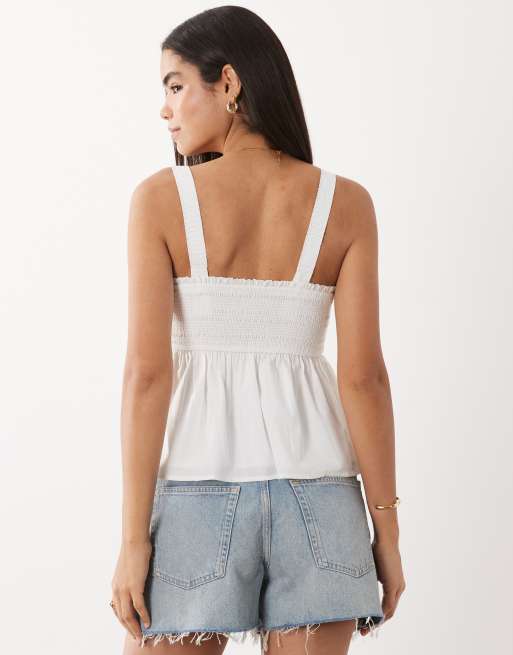 Abercrombie & Fitch square neck smocked cami top with removeable straps in white, 2 of 4