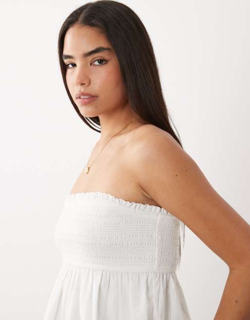 Abercrombie & Fitch square neck smocked cami top with removeable straps in white, 4 of 4