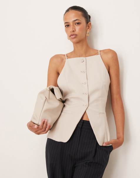 Abercrombie & Fitch square neck strappy detail longline top in grey - view 1