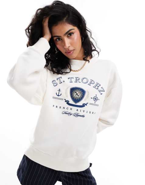 Abercrombie & Fitch St Tropez print sweatshirt in cream - view 1