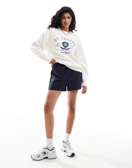 Abercrombie & Fitch St Tropez print sweatshirt in cream, 2 of 4