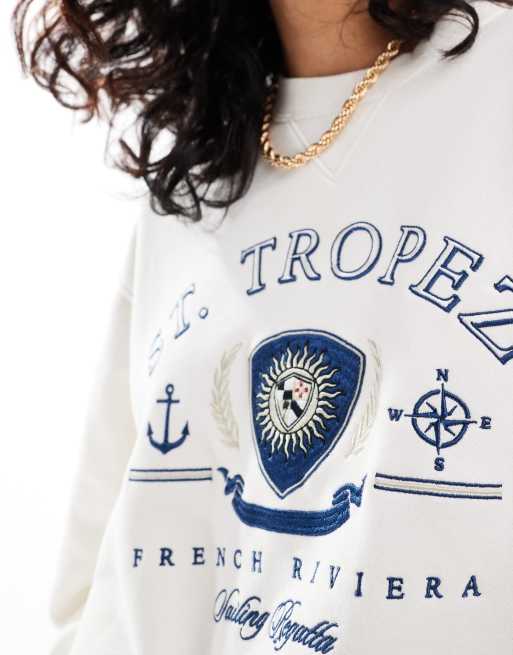 Abercrombie & Fitch St Tropez print sweatshirt in cream, 3 of 4
