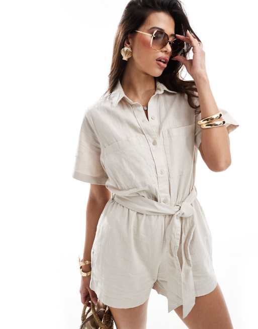 Abercrombie & Fitch – Stenfärgad playsuit av linnemix i cargostil, 4 av 4