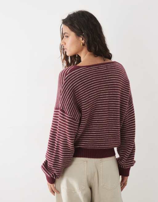 Abercrombie & Fitch stickad henleytröja med röda ränder, 4 av 4