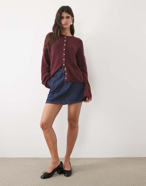 Abercrombie & Fitch stickad kofta med hög krage i burgundy, 2 av 4
