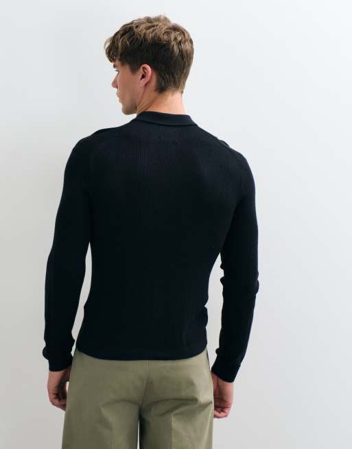 Abercrombie & Fitch stickad kofta med krage i svart, 5 av 5