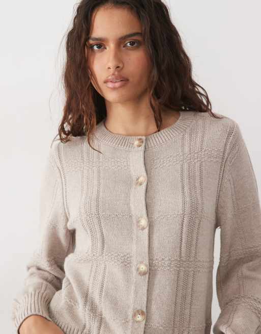 Abercrombie & Fitch stickad kofta med rund halsringning i cream, 2 av 4
