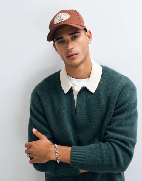 Abercrombie & Fitch stickad långärmad button up-pikétröja med kontrasterande krage i mörkgrön - view 1