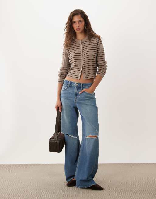 Abercrombie & Fitch stickad microkofta med bruna ränder, 2 av 4