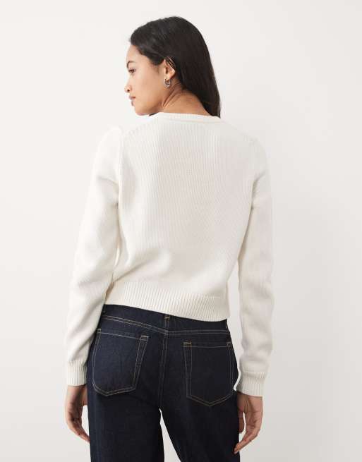Abercrombie & Fitch stickad mikrokofta i cream, 4 av 4