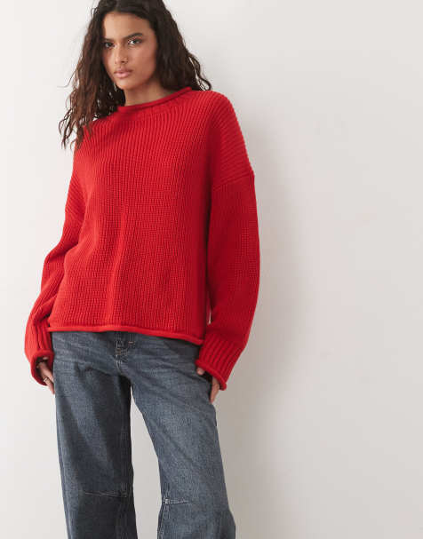 Abercrombie & Fitch stickad slouchy-tröja i rött - view 1