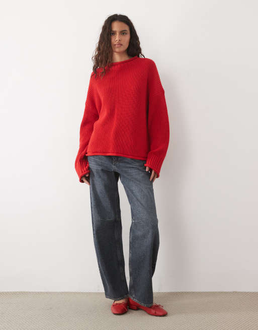 Abercrombie & Fitch stickad slouchy-tröja i rött, 2 av 4