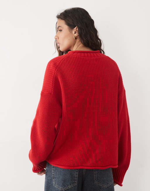 Abercrombie & Fitch stickad slouchy-tröja i rött, 4 av 4